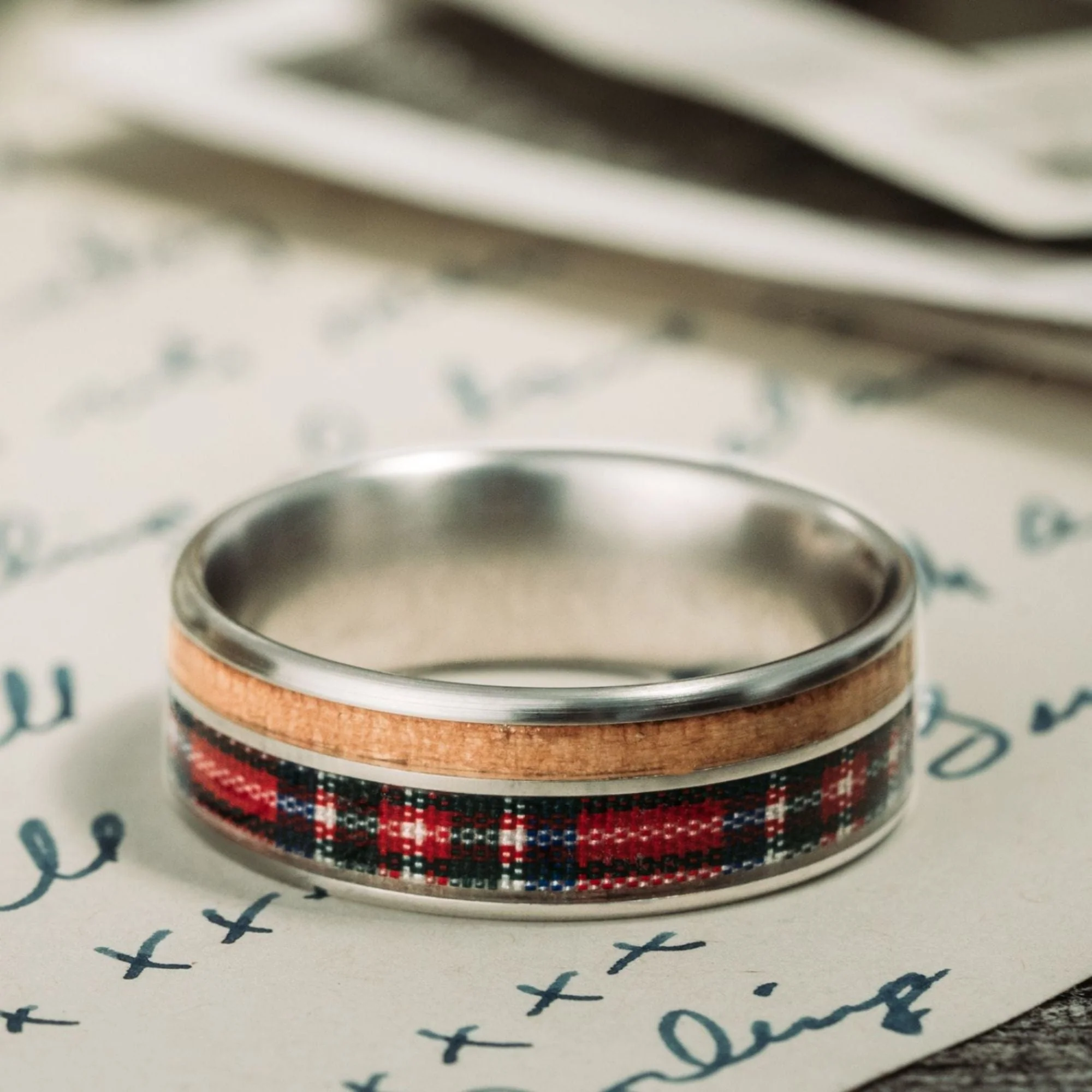(In-Stock) The Celtic - Stewart Royal | Men's Titanium Wedding Band with Whiskey Barrel & Tartan - Size 11.25 | 8mm Wide - Image 3