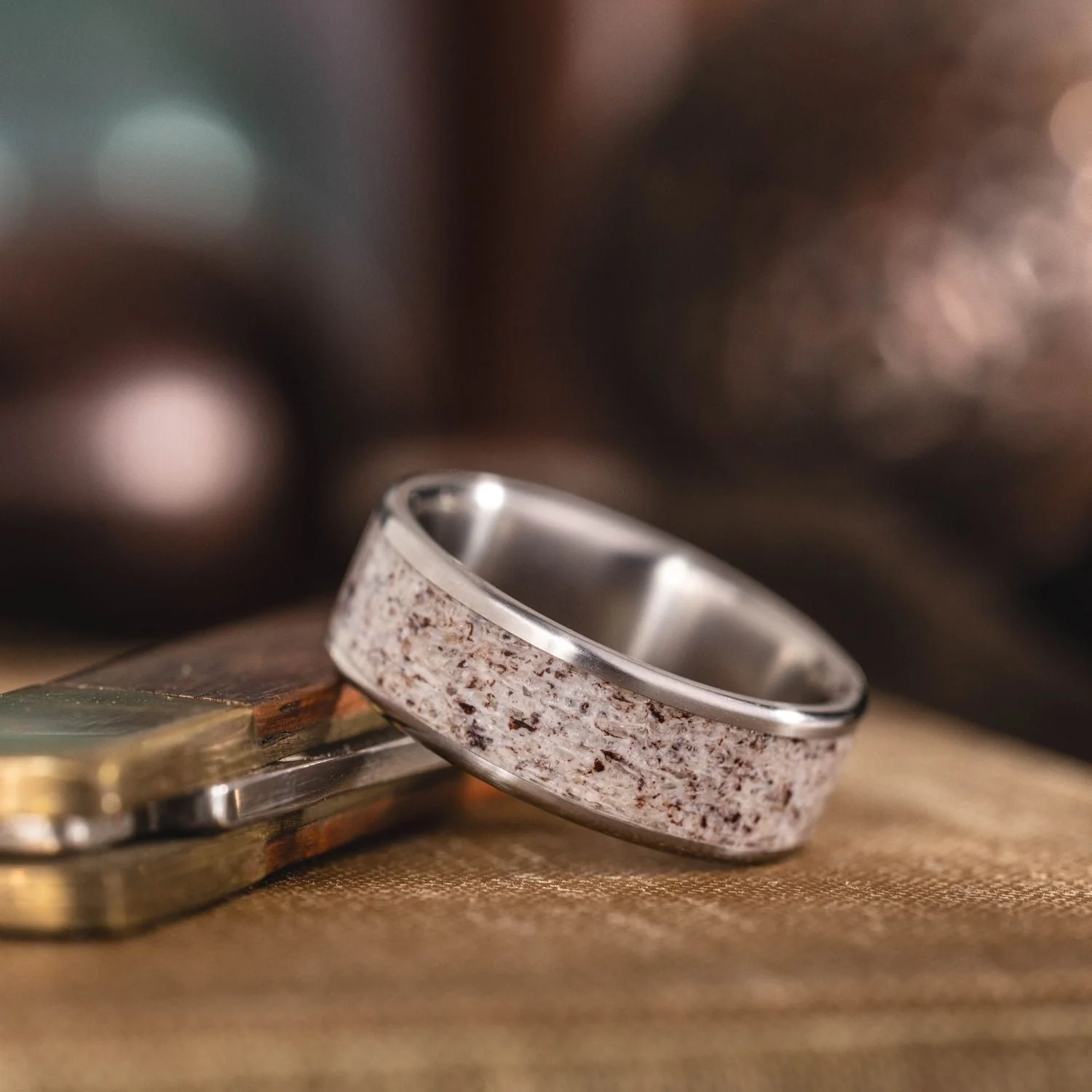 (In-Stock) | The Marksman Men's Titanium Wedding Band with Elk Antler Inlay - Size 10.75 | 8mm Wide - Image 3
