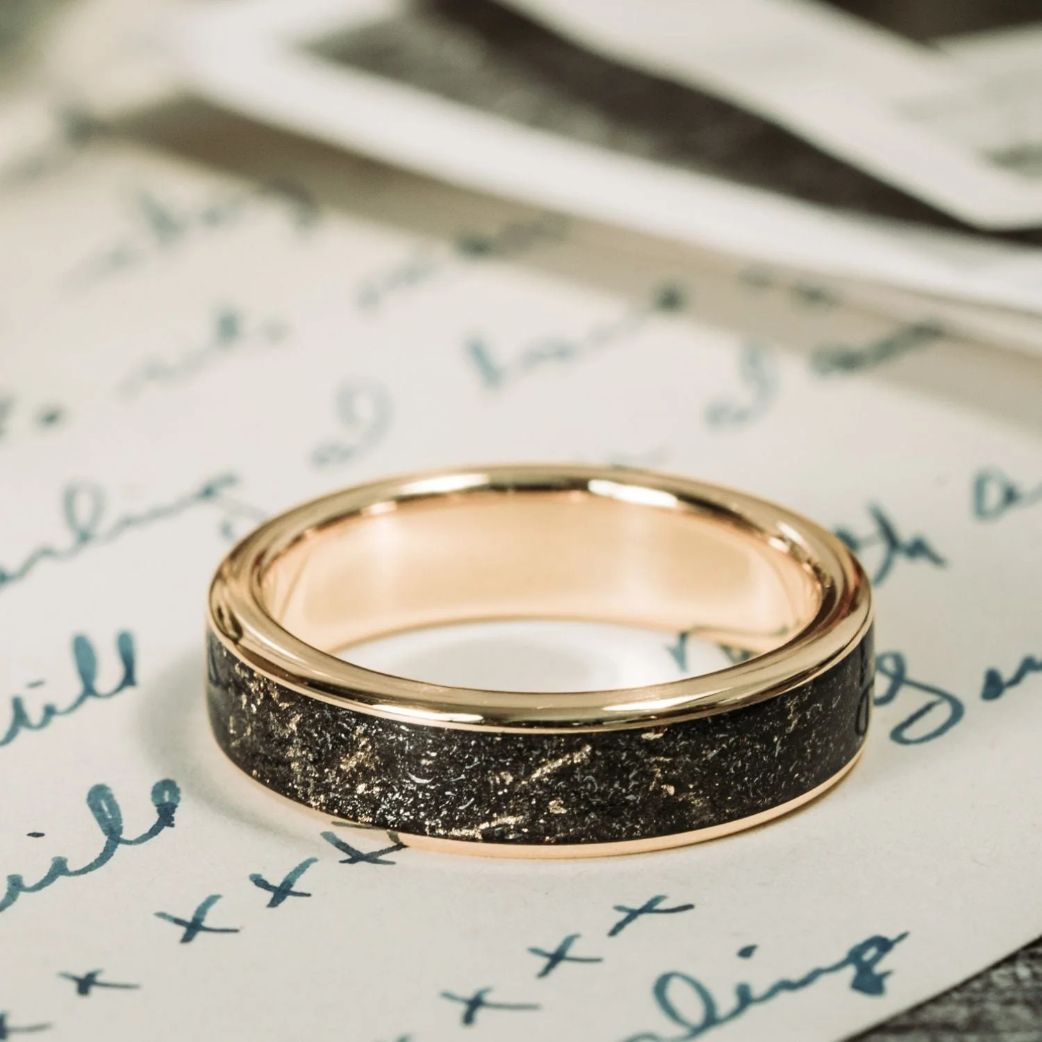 The Stargazer | Men's Gold Wedding Band with Meteorite & Gold Flakes - Image 6