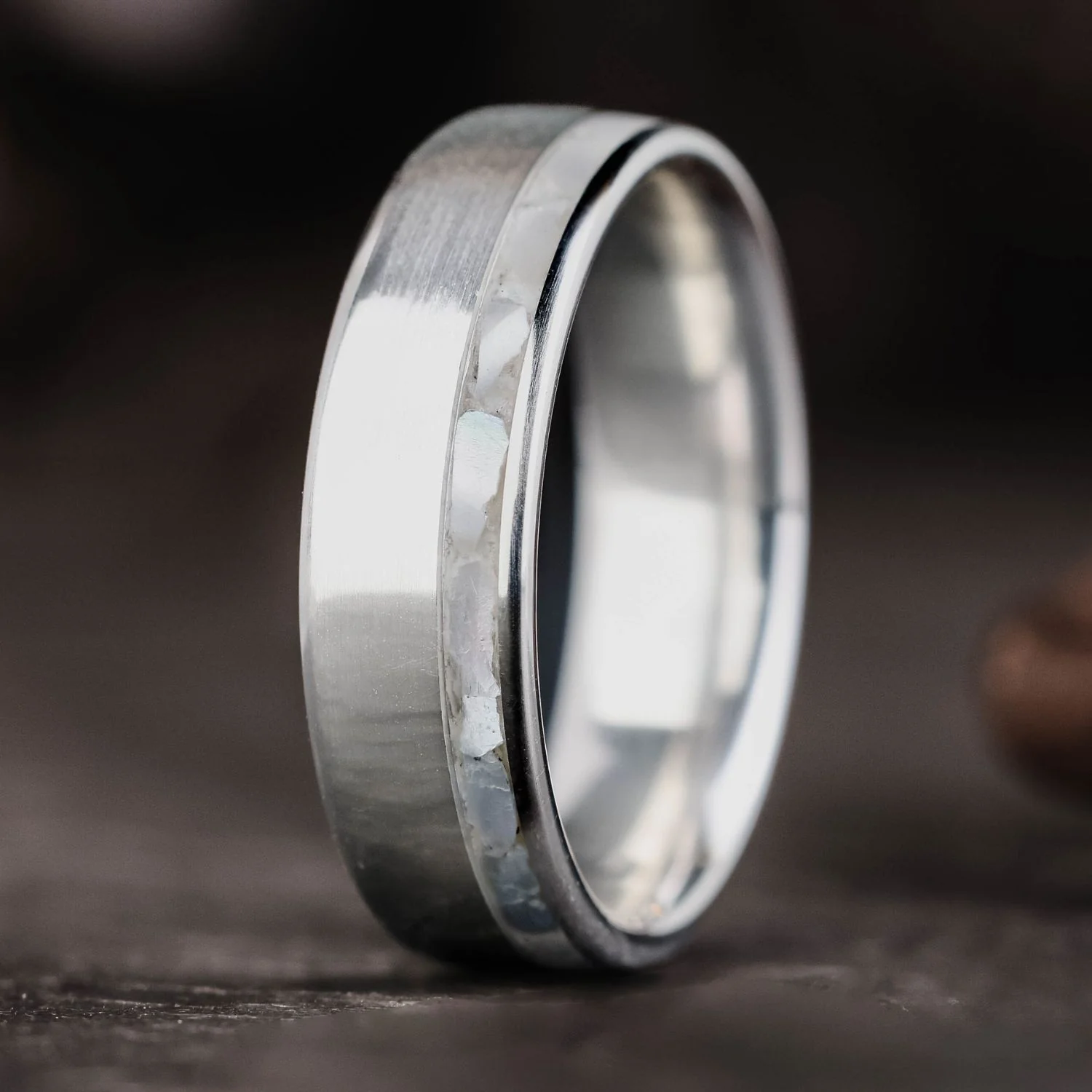 The Dune & Galia - Mother of Pearl & Silver Wedding Band Set - Image 3