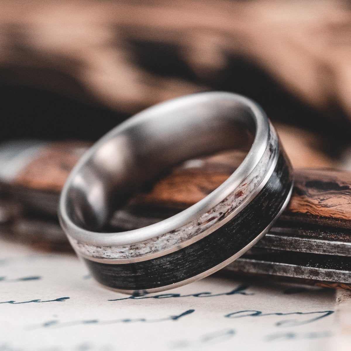 The Gent's Weekend | Men's Elk Antler, Whiskey Barrel & Titanium Wedding Band - Image 4