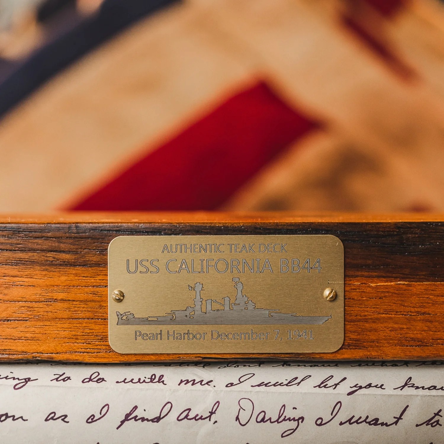 The Gold Rush | Men's Gold Wedding Band with USS California Battleship Teak Wood - Image 10